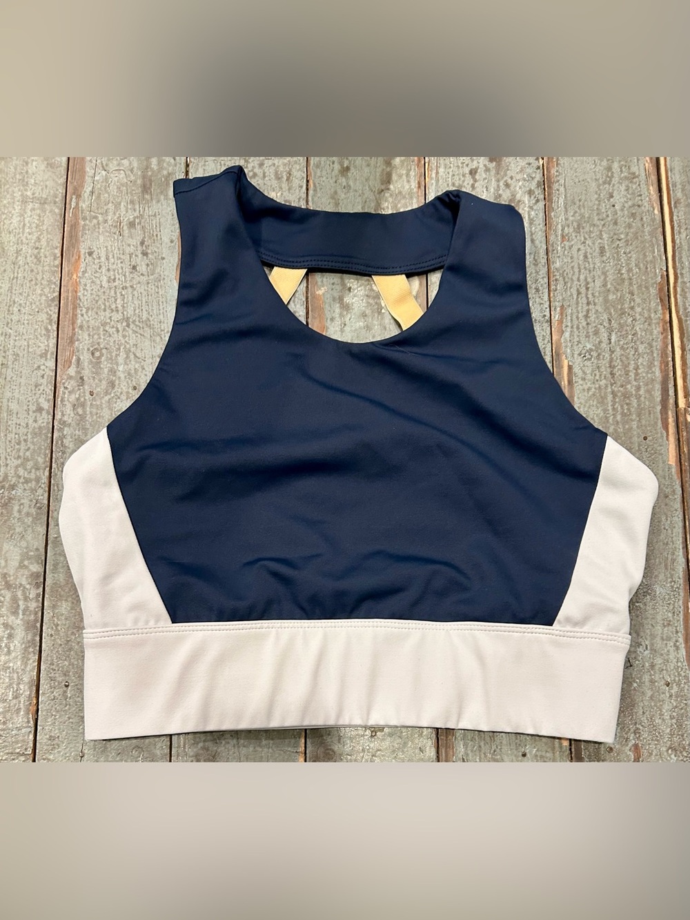Cleo Harper Sports Bra High Neck Navy White Gold Size Small NWOT